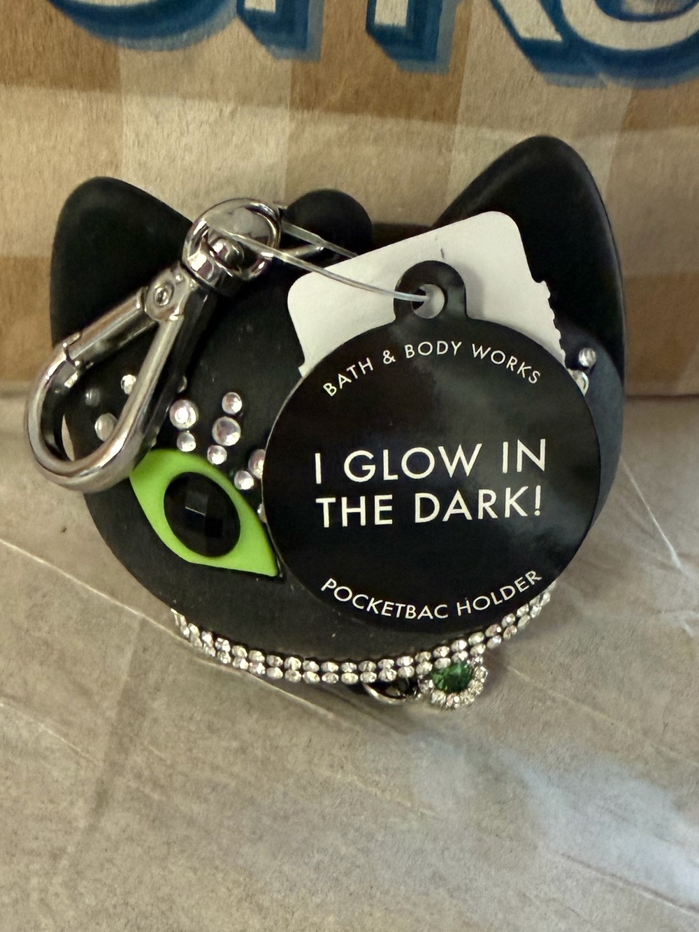 Bath & Body Works Black Rhinestone Glow in the Dark, Cat Pocketbac Holder